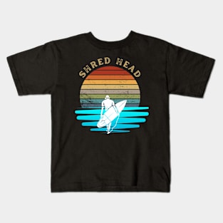 Retro Sunset With Surfer On The Open Waves Kids T-Shirt